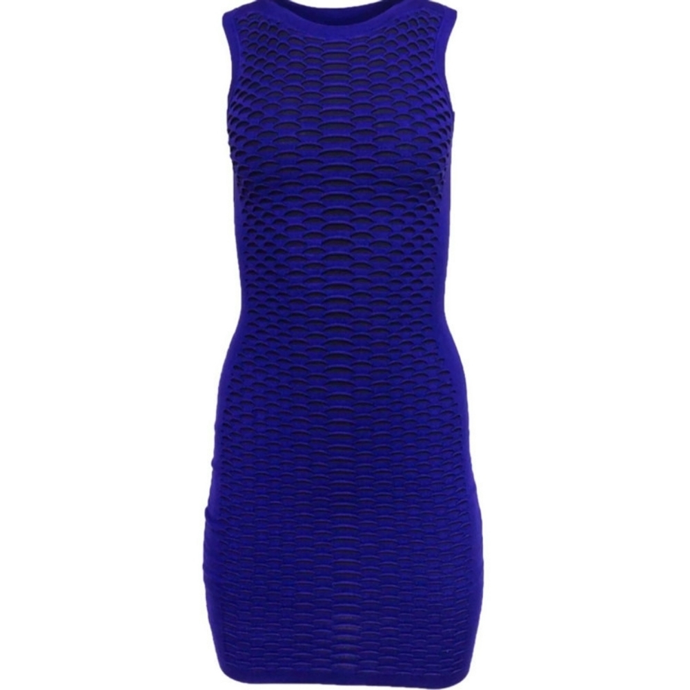 Karen Millen Bodycon Sleeveless Textured Dress Women's Size 3 Purple/Black Party